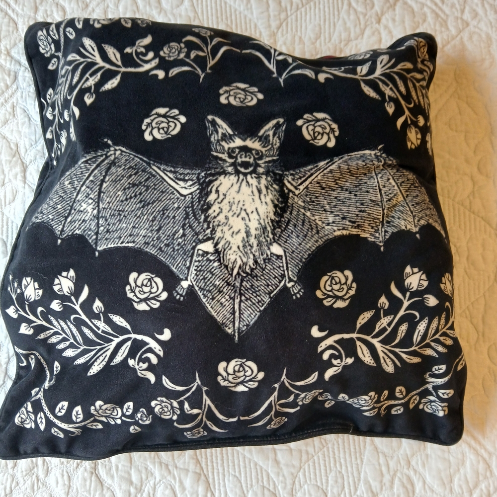Gothic Bat and Floral Throw Pillow🦇💀🌹